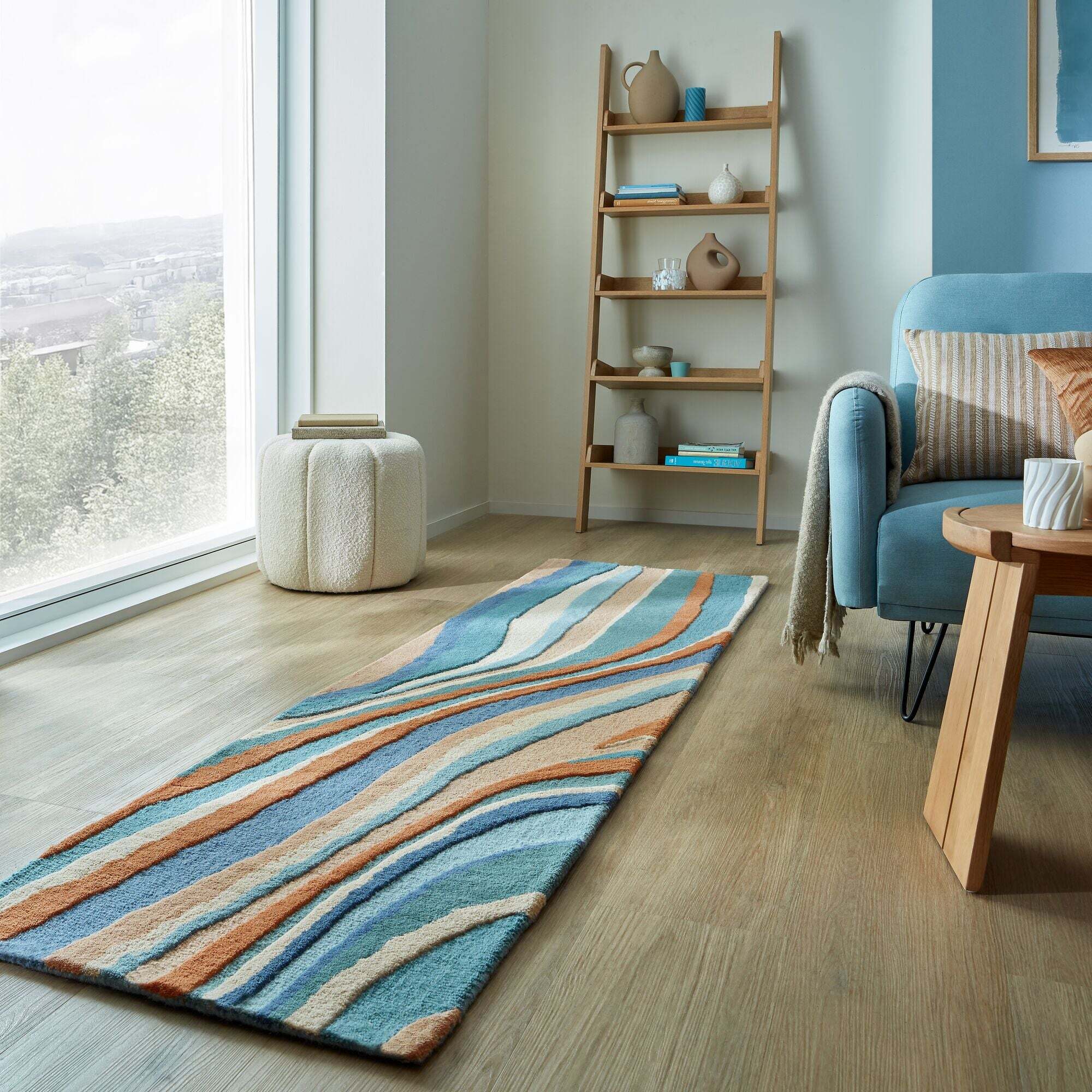 Tapis de couloir en laine ABSTRACT FLOW Bleu