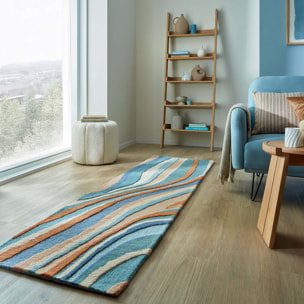 Tapis de couloir en laine ABSTRACT FLOW Bleu
