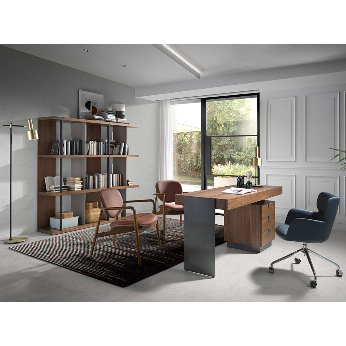 Estantería Angel Cerda madera chapada en nogal 180x40x170cm