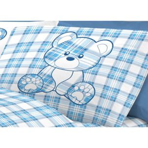 Completo Lenzuola In 100% Cotone Orsetto Tartan Primavera