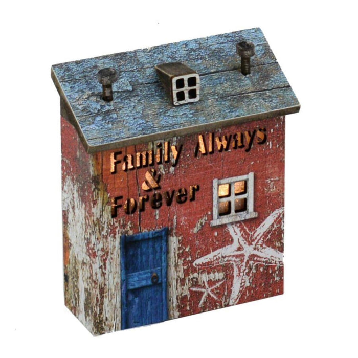 Casa in legno con stella e led cm12x5h14