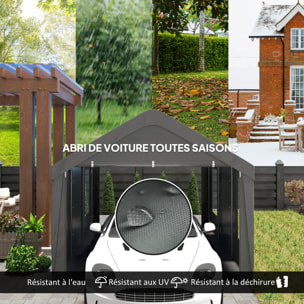 Tente garage carport grande taille 2 portes 4 fenêtres acier galvanisé robuste PE haute densité gris