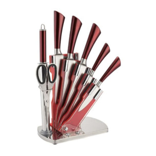Set De Couteaux Avec Support 8 Pieces Royaltyline RLKSS804-RED