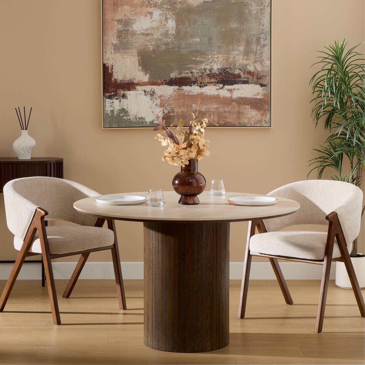 Fauteuil de table Amza H.79cm beige noyer