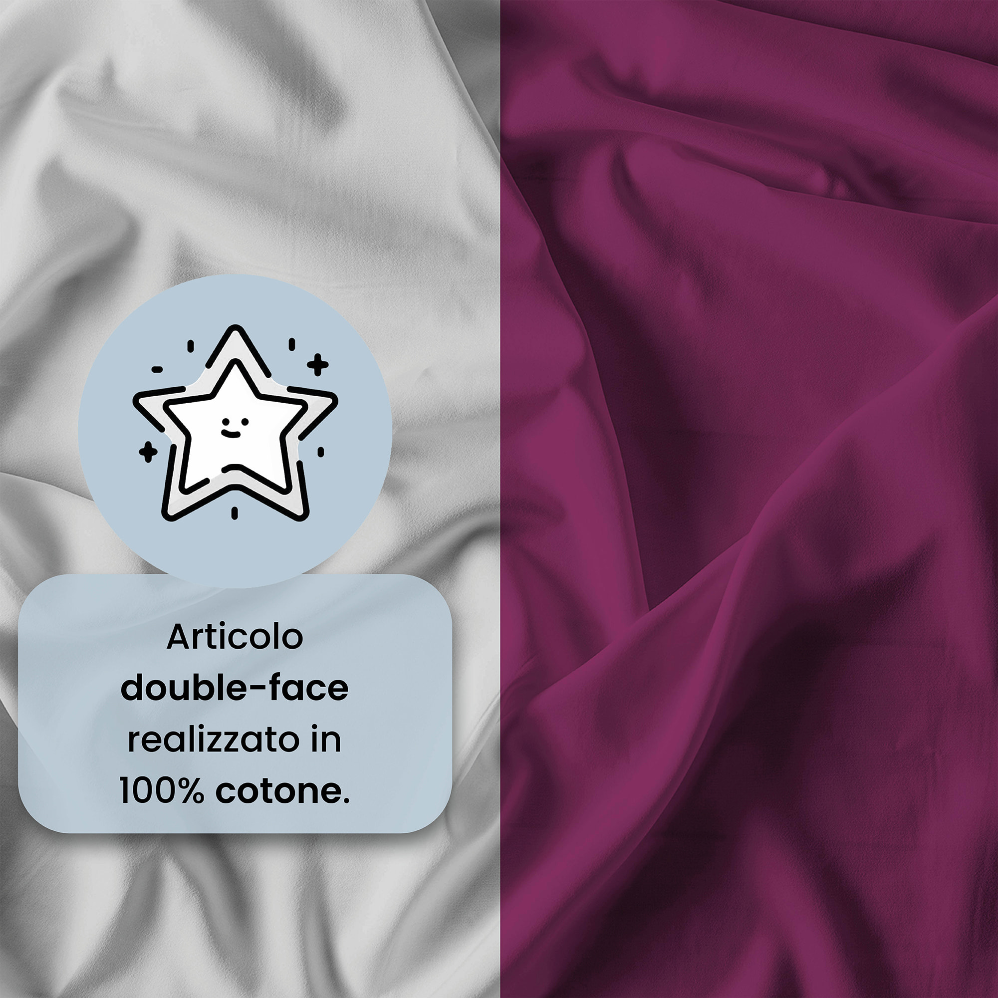 PARURE COPRIPIUMINO NATURAL COLOR, 100% Cotone, Made in Italy - FUCSIA/GRIGIO CHIARO