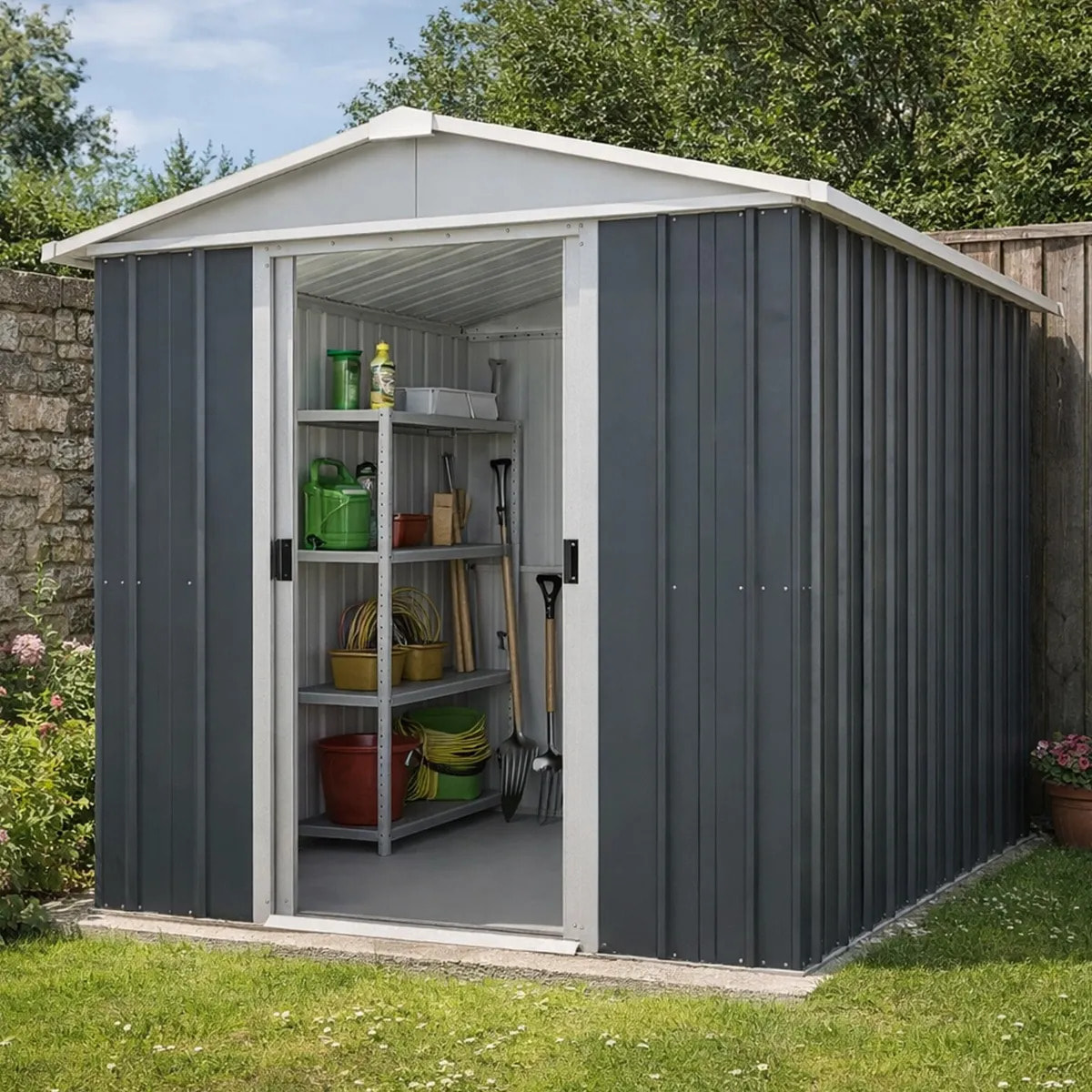 Abri de jardin métal anthracite Yardmaster 2,3 m² + kit d'ancrage