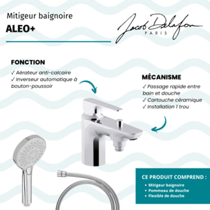 Mitigeur baignoire Aleo+ + pommeau de douche Metro + flexible de douche métal
