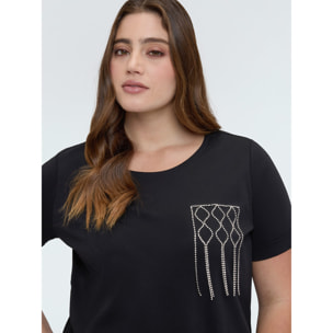 Fiorella Rubino - T-shirt in cotone con taschino decorato - Nero