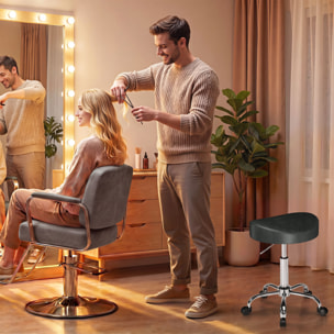 Taburete con Ruedas, Taburete Giratorio con Altura Regulable, Tapizado en Cuero Sintético, Asiento Acolchado, para Estética, Oficina, Clínica, Dormitorio, 33,5x35x51-66,5 cm, Negro