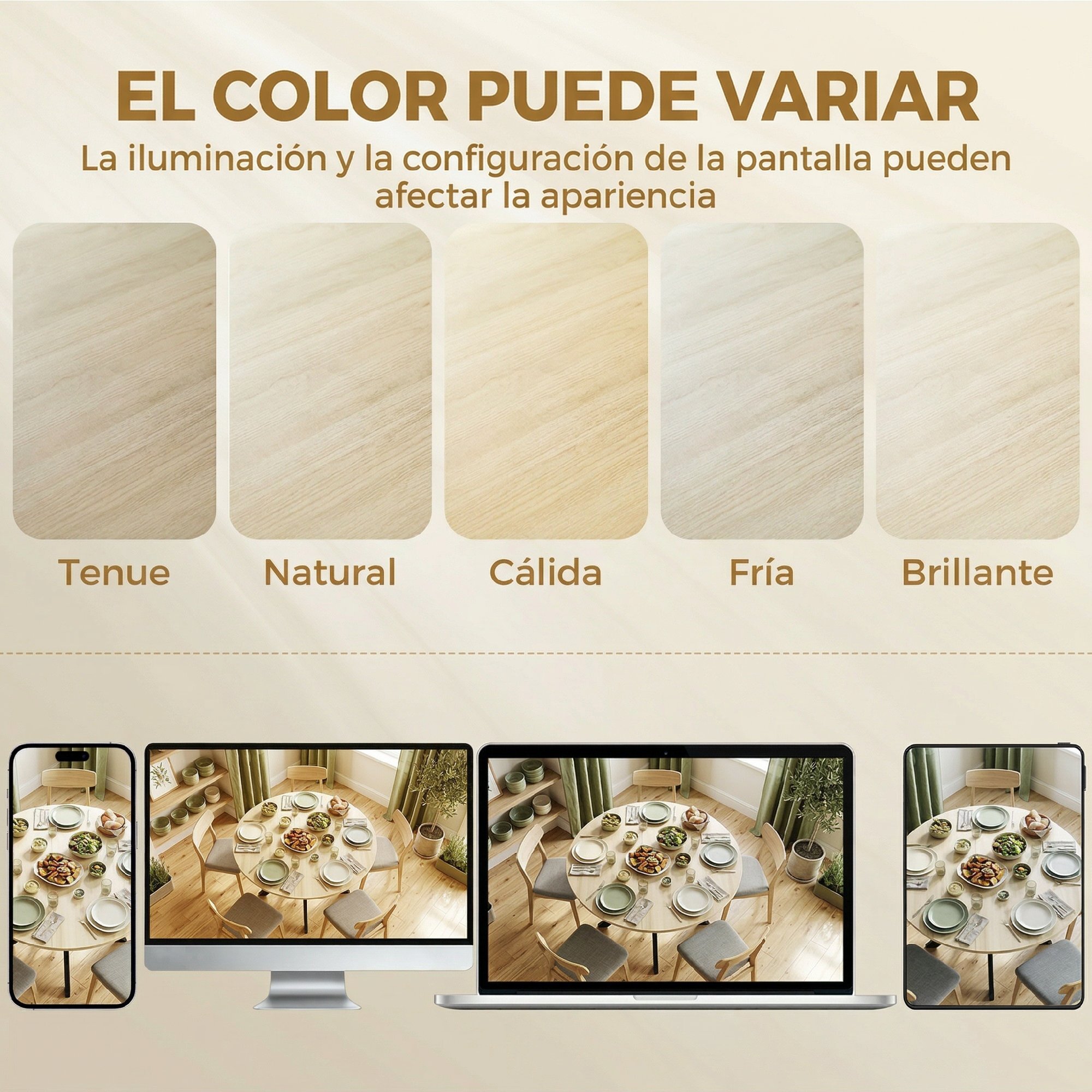 Mesa Plegable de Comedor, Mesa de Cocina Plegable Redonda, para 2-6 Personas, con Ala Abatible, Marco de Acero Doble X, para Salón, Espacio Pequeño, Ø110x76 cm, Natural