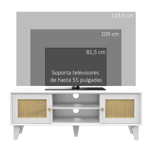 Conjunto para el Hogar Incluye 1 Mueble de TV 1 Mesa Consola 1 Banco Zapatero con Asiento y 1 Mesita Auxiliar con Elemento de Ratán Estilo Bohemio Blanco