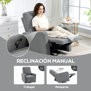 Sillón Relax Reclinable Manual, Sillón Relax de Borreguito con Reposabrazos, Reposapiés, Acolchado Grueso, Función de Balanceo 360°, Butaca Reclinable hasta 135º para Salón, Dormitorio, Gris