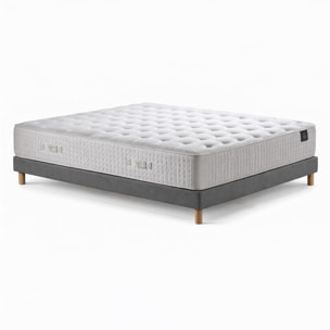 Ensemble matelas mousse haute résilience CALLISTO, H29 cm, accueil mémoire de forme, sommier gris