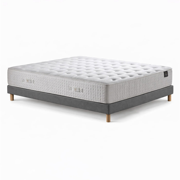Ensemble matelas mousse haute résilience CALLISTO, H29 cm, accueil mémoire de forme, sommier gris