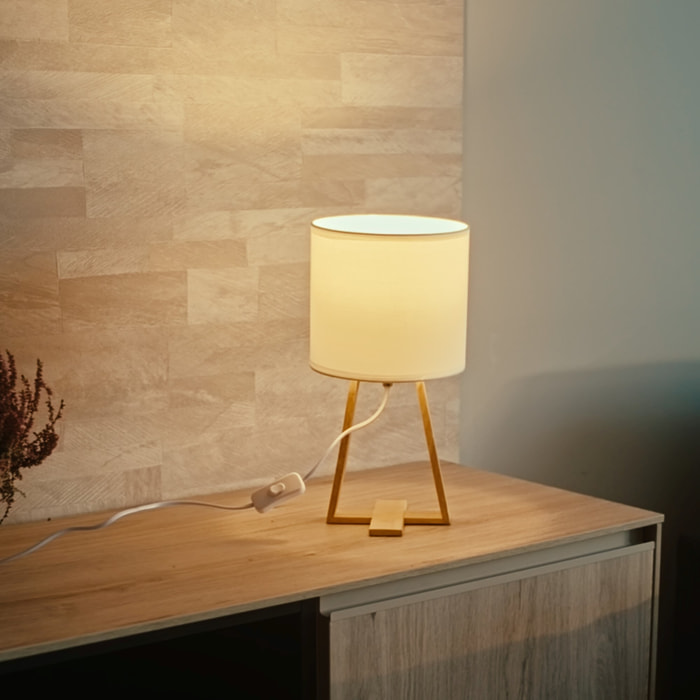Forlight NUTS - (2 uds) Lámpara de Mesa de Estilo Nórdico. Para Mesita de Noche de Madera Natural y Textil de Color Blanco. E27
