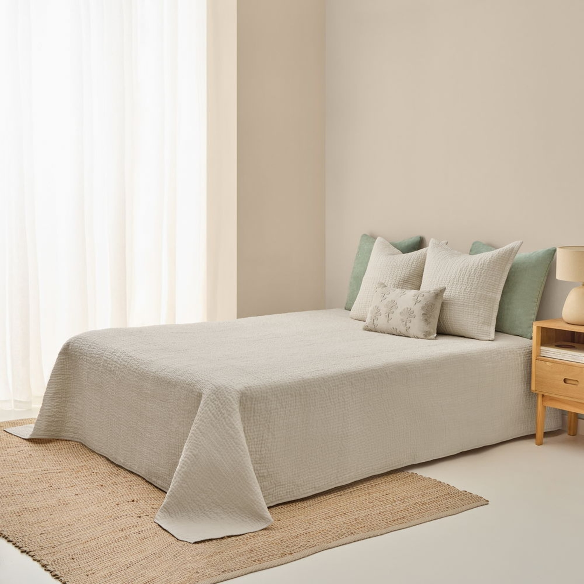 Colcha acolchada pespuntes Groma color marfil crudo 100% Algodón