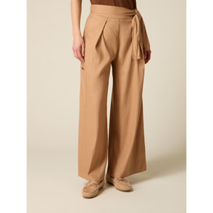 Oltre - Pantalones cargo mezcla de lino con fajín - Beige