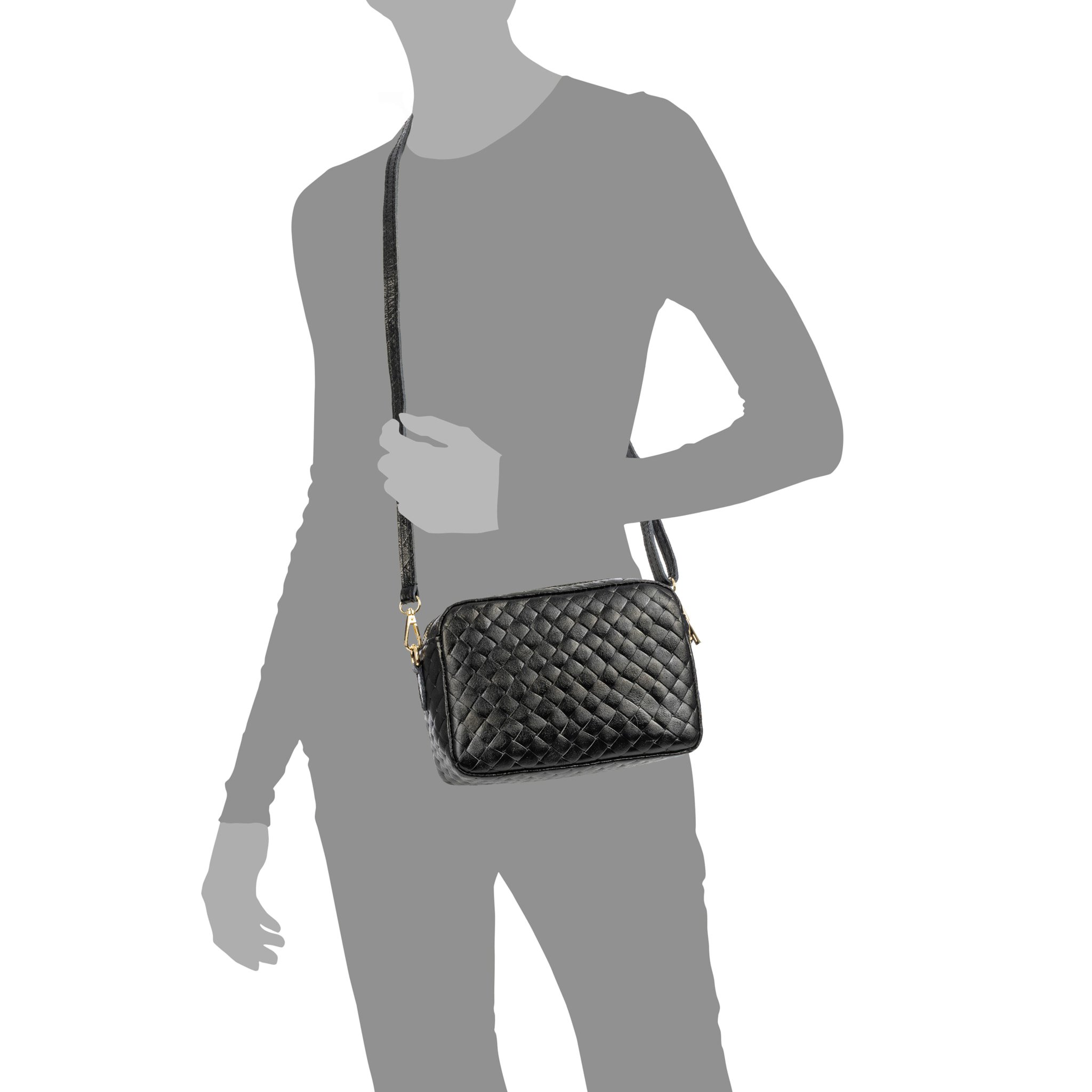 Degna bolso bandolera mujer. Piel auténtica Gamuza con grabado entrelazado y lacada brillante.