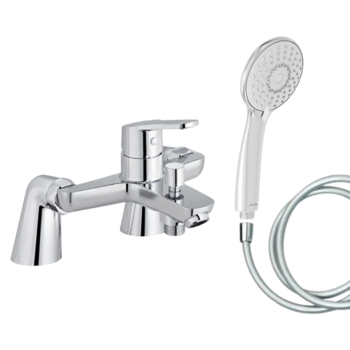 Mitigeur baignoire Aimé + pommeau de douche Juliette + flexible de douche lisse + colonnettes