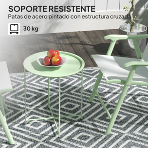 Mesa Auxiliar Redonda Mesa de Jardín Exterior con Bandeja Extraíble Patas Plegables Mesa para Exterior Terraza Patio Ø46x50 cm Verde