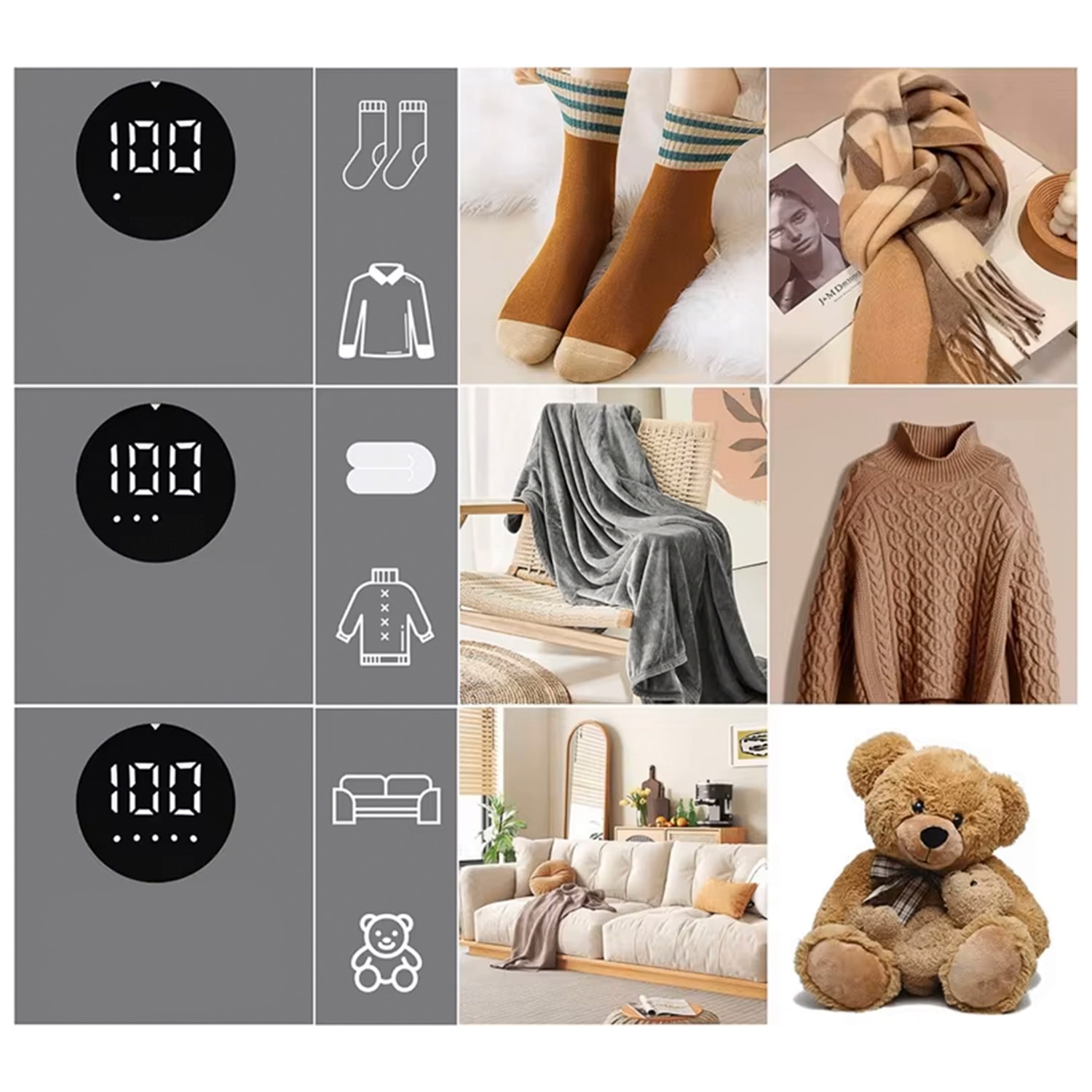 Rimuovi pelucchi compatto per la casa, con batteria integrata, schermo LED con indicazione della batteria e 5 livelli di potenza.