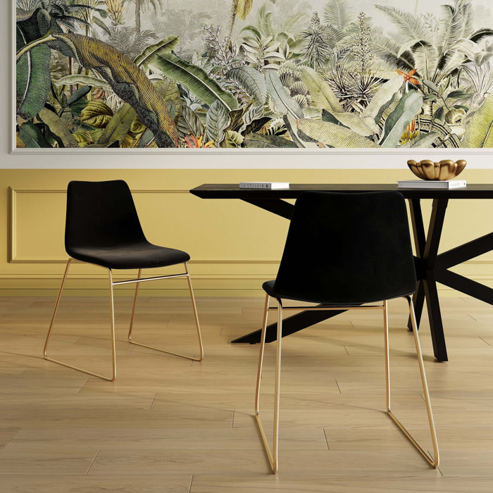 Lot de 2 chaises en velours noir et pieds en métal doré - Gaspard