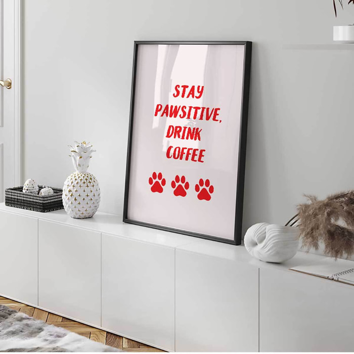 Affiche encadrée message coffee pawsitive Affiche + cadre en métal - Noir