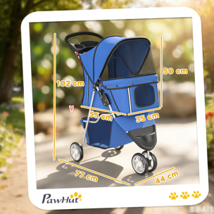 Carrito para Perros Plegable, Cochecito para Perros Pequeños con Cesta de Almacenaje, Ventanas de Malla, Portavasos y Ruedas, Carga 10 kg, 77x44x102 cm, Azul