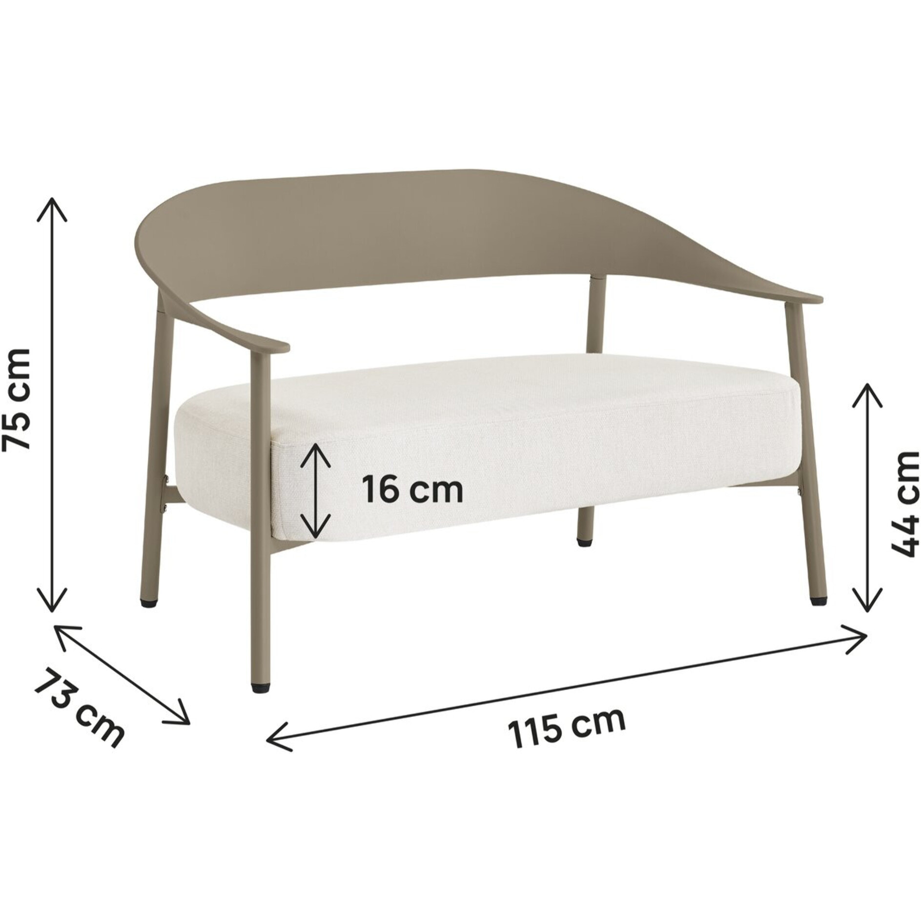 Canapé de jardin en plastique et en métal "Céora" - 2 places - Taupe