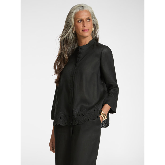 Elena Mirò - Camisa de lino con bordados - Negro