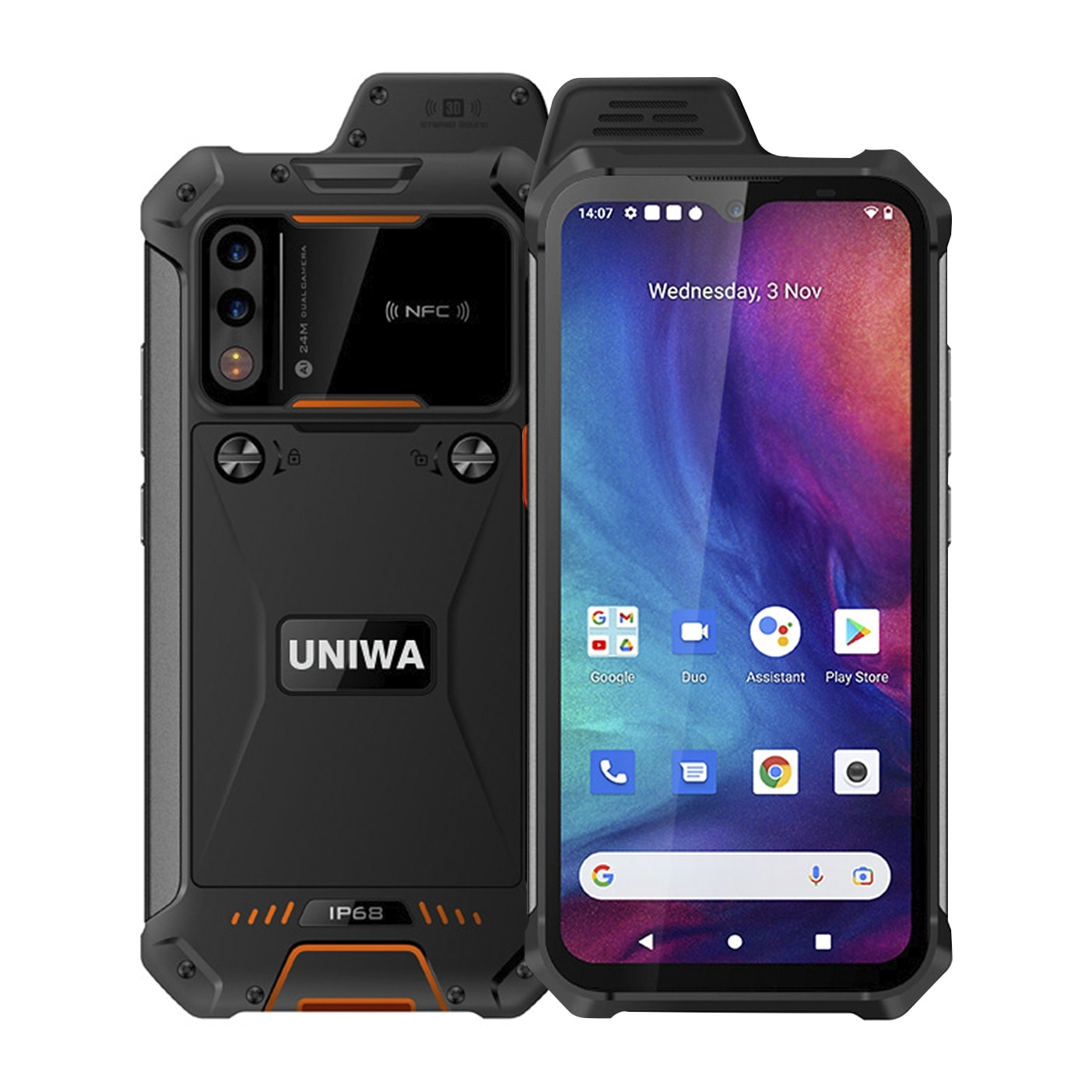 DAM Smartphone robusto  W888 4G, Android 11, 4 GB RAM + 64 GB. Schermo FHD da 6,3''. 24mpx. GPS.IP68 3 LIVELLI DI PROVA (Anticaduta, Polvere, Acqua).Altoparlante da 2W 8,2x1,6x17,5 Cm. Colore nero