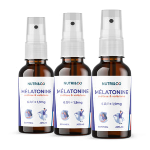Mélatonine 1,9mg avec Mélisse et Valériane Vegan - Format Spray 20mL - Lot de 3