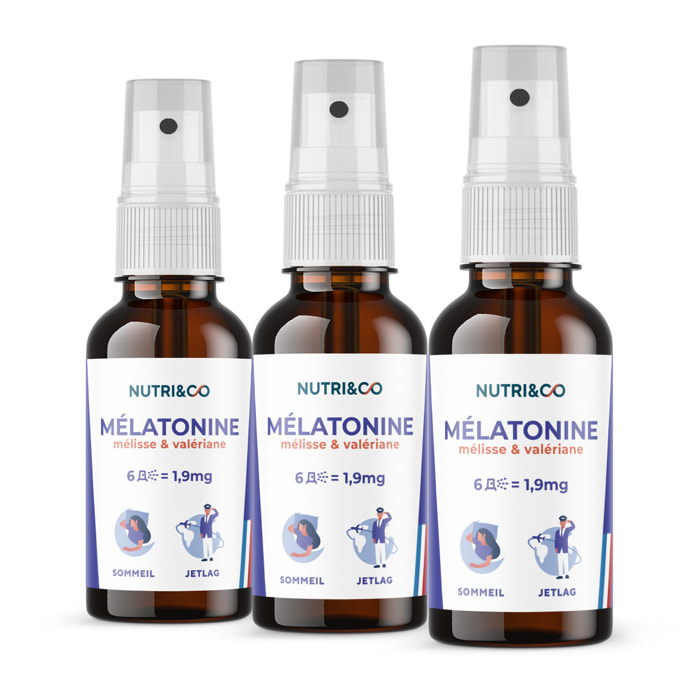 Mélatonine 1,9mg avec Mélisse et Valériane Vegan - Format Spray 20mL - Lot de 3