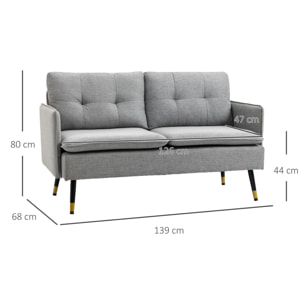 Sofá de 2 Plazas Moderno Sofá de Salón Tapizado en Poliéster con 4 Cojines Reposabrazos y Patas de Acero para Dormitorio Oficina Carga 240 kg 139x68x80 cm Gris