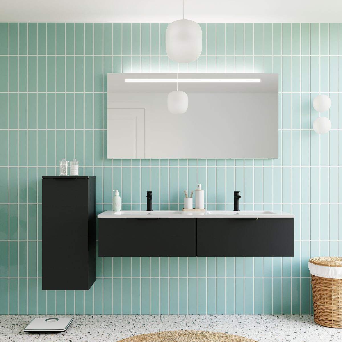 Ensemble double vasque 2 tiroirs + miroir - SOHO