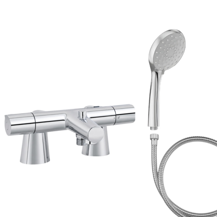 Mitigeur baignoire Simone + pommeau de douche Awaken + flexible de douche métal + colonnettes