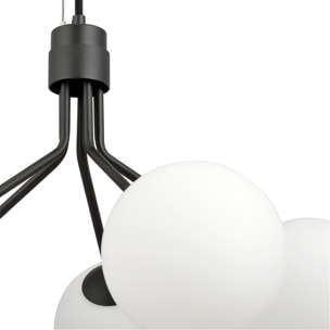 Lampada a sospensione NOVA in acciaio nero e vetro opalino