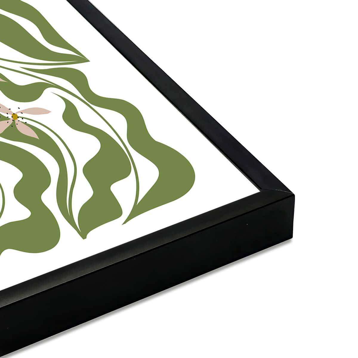Affiche encadrée fleurs vertes stylisées Affiche + cadre en métal - Noir