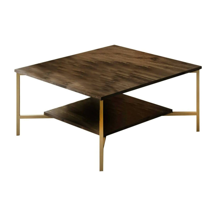Tavolino da salotto Mia, Tavolo basso da caffè, Portariviste per divano, Ripiano da soggiorno, 80x80h40 cm, Noce e Nero