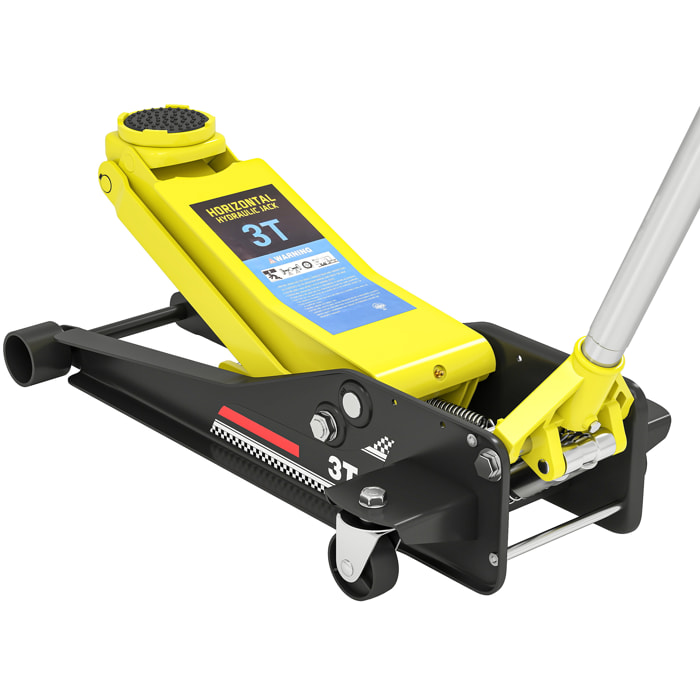 Gato Hidráulico para Coche 3T, Altura de Elevación 75-505 mm, Gato Elevador Hidráulico con Perfil Bajo, Bomba de Doble Pistón con Doble Elevación de Subida, Mango de Aluminio Ruedas para Garaje