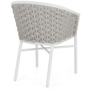Set di 4 poltroncine MARGALIDA in alluminio bianco con intreccio in corda grigio, con braccioli