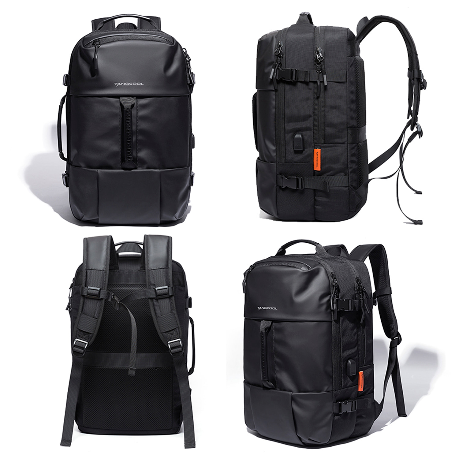 Mochila multi compartimento con capa impermeable. Toma exterior USB. Adaptable a Trolley.