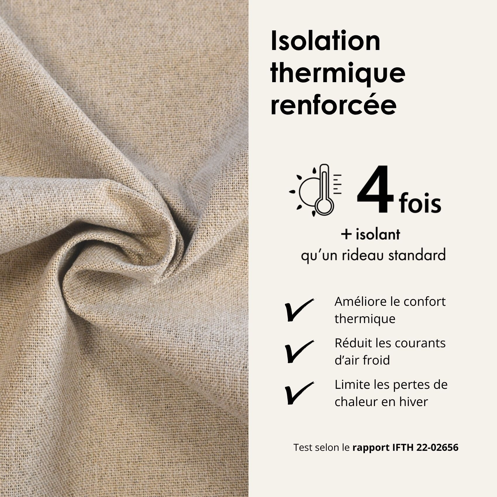 Rideau 100% occultant double face galon fronceur MIDNIGHT - Naturel