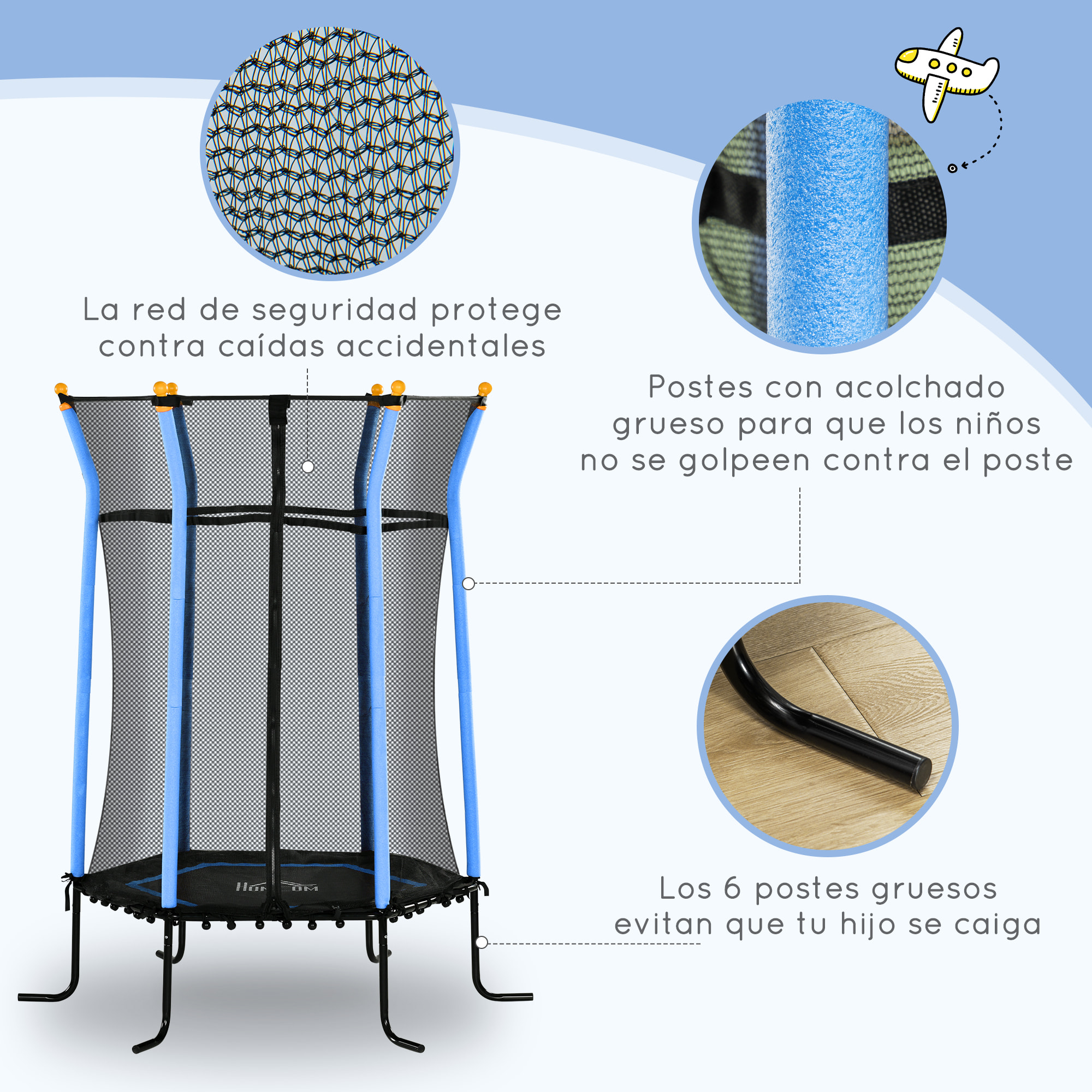 Cama Elástica Infantil de Jardín Ø163,5 cm Trampolín para Niños de +3 Años con Red de Seguridad y Marco de Acero para Interior Exterior Carga 50 kg Negro y Azul