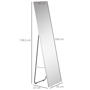 HOMCOM Espejo de Pie Espejo de Cuerpo Entero 45x37x158,5 cm Espejo de Pared con Marco de Aleación de Aluminio para Salón Dormitorio Vestidor Estilo Moderno Plata