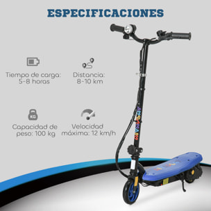 Patinete Eléctrico para Niños de 7-14 Años, Plegable, Patín Eléctrico, Max. 12 km/h, Motor 120 W, Autonomía Máxima 10 km, con Manillar Ajustable en Altura, Faro LED y Freno, Azul