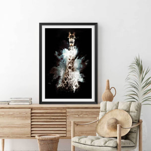 Affiche wild explosion girafe Affiche + cadre en bois - Noir