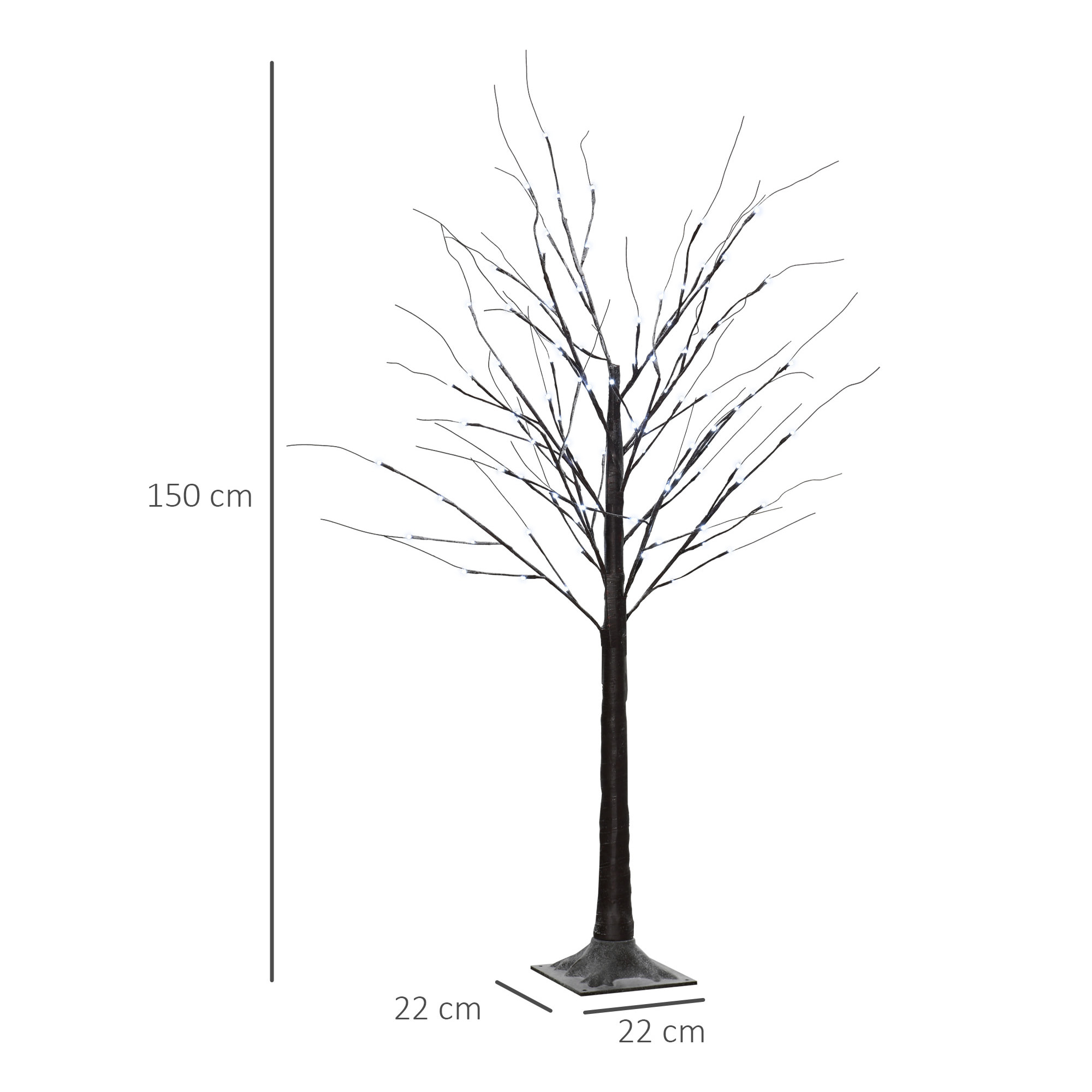 Árbol de Abedul Artificial 150 cm, Lámpara de Árbol con 96 Luces LED Blanco Frío, Nieve Falsa, Base Metálica, Decoración Navideña para Fiestas, Cumpleaños, Interiores, Marrón