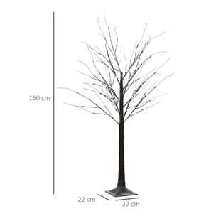 Árbol de Abedul Artificial 150 cm, Lámpara de Árbol con 96 Luces LED Blanco Frío, Nieve Falsa, Base Metálica, Decoración Navideña para Fiestas, Cumpleaños, Interiores, Marrón