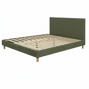 Ensemble matelas Bali & lit fixe Colisée | Mémoire de forme et ressorts ensachés | cadre à lattes | Velours côtelé | Bleu nuit